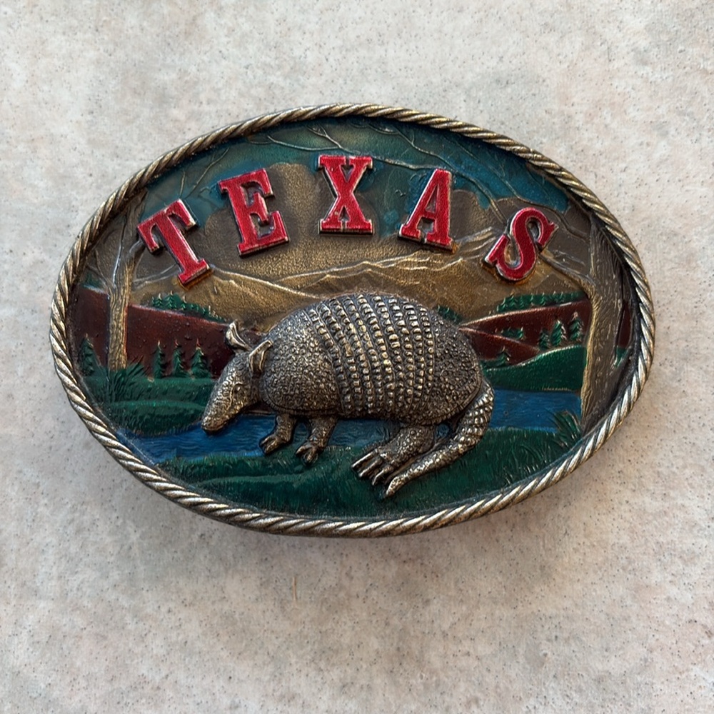 Texas Armadillo Belt Buckle, 1980 Great American Buckles, Chicago, USA